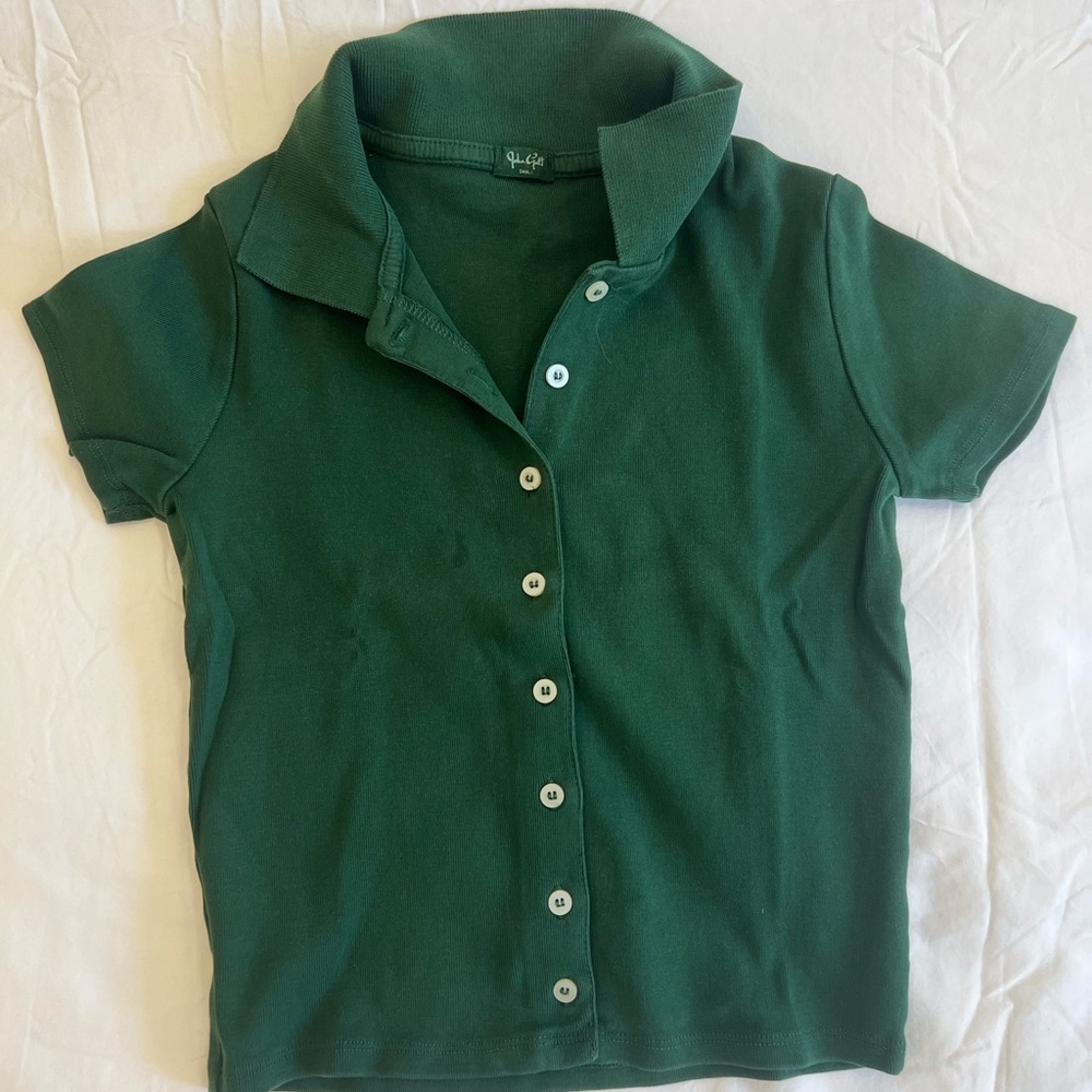 Brandy Melville green button-up crop top